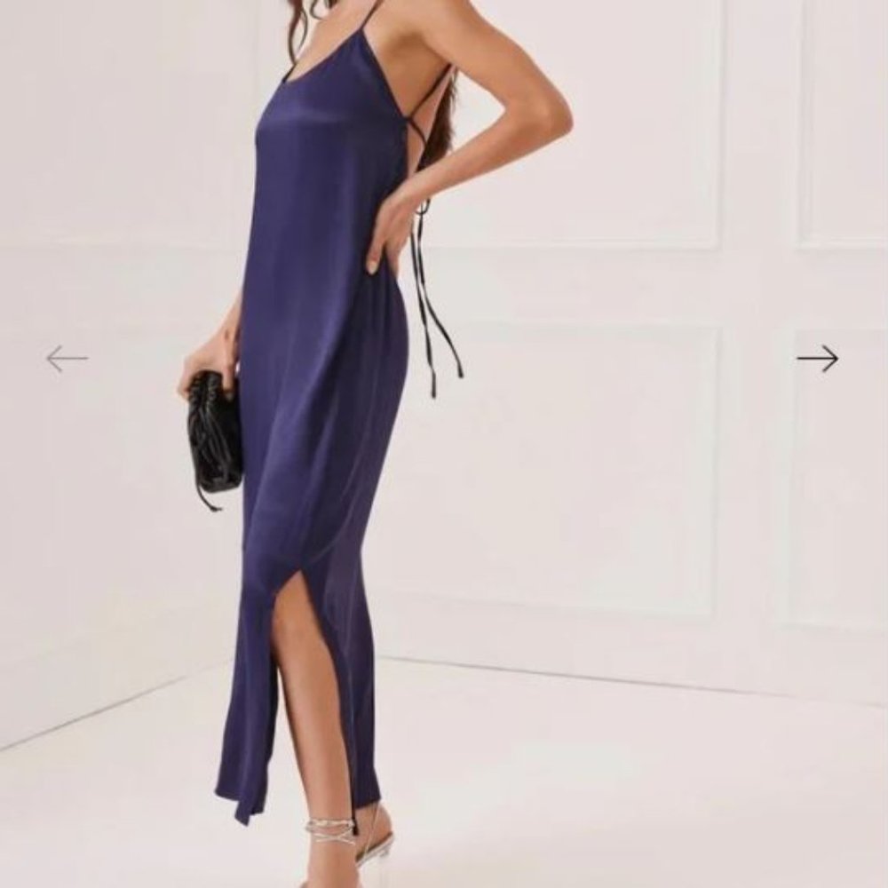 NWT Something Navy Essential Silky Slip Dress, Navy Blue (XS)